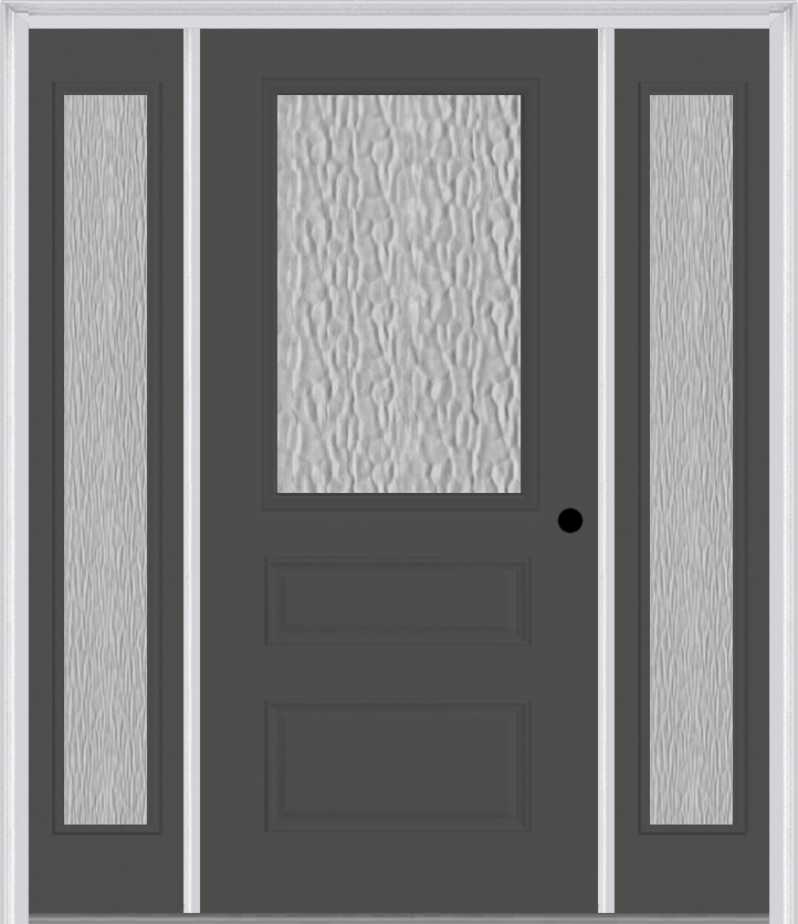 MMI 1/2 Lite Horizontal 2 Panel 3'0" X 6'8" Fiberglass Smooth Textured/Privacy Glass Exterior Prehung Door With 2 Full Lite Textured/Privacy Glass Sidelights 631