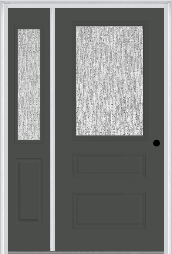 MMI 1/2 Lite Horizontal 2 Panel 3'0" X 6'8" Fiberglass Smooth Textured/Privacy Glass Exterior Prehung Door With 1 Half Lite Textured/Privacy Glass Sidelight 631