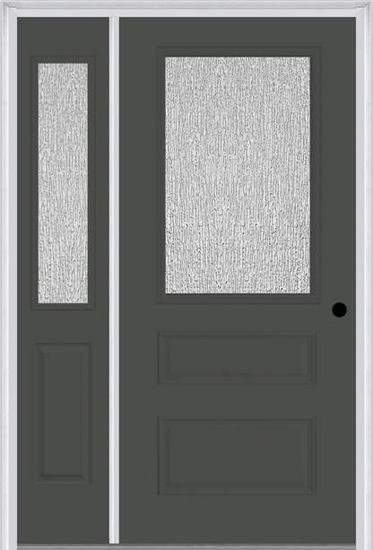 MMI 1/2 Lite Horizontal 2 Panel 3'0" X 6'8" Fiberglass Smooth Textured/Privacy Glass Exterior Prehung Door With 1 Half Lite Textured/Privacy Glass Sidelight 631