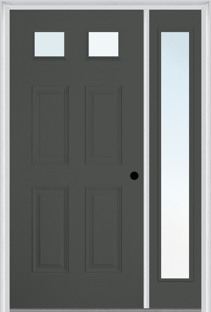 MMI 2-1/4 Lite 4 Panel 3'0" X 6'8" Fiberglass Smooth Exterior Prehung Door With 1 Full Lite Clear Glass Sidelight 23