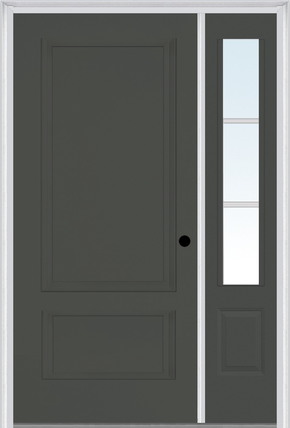 MMI 2 Panel 3'0" X 6'8" Fiberglass Smooth Exterior Prehung Door With 1 Low-E Glass 3/4 Lite SDL Grilles Sidelight 110