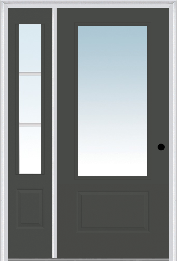 MMI 3/4 Lite 1 Panel 3'0" X 6'8" Fiberglass Smooth Exterior Prehung Door With 1 SDL Grilles 3/4 Lite Low-E Glass Sidelight 608