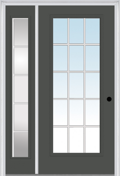 MMI Full Lite External Sdl Grilles 3'0" X 6'8" Fiberglass Smooth Exterior Prehung Door With 1 Full Lite Glass SDL Grilles Sidelight 61