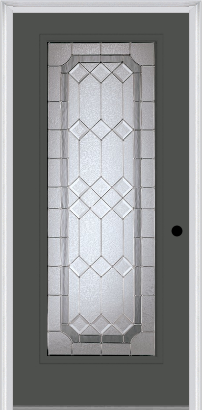 MMI Full Lite 6'8" Fiberglass Smooth Majestic Nickel Decorative Glass Exterior Prehung Door 686