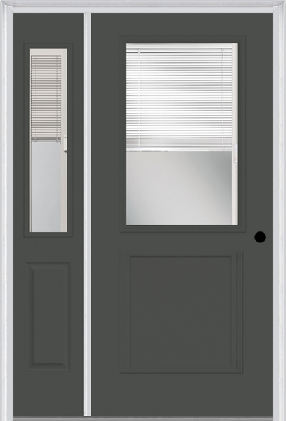 MMI 1/2 Lite 1 Panel Raise/Lower Blinds 3'0" X 6'8" Fiberglass Smooth Exterior Prehung Door With 1 Half Lite Glass Raise/Lower Blinds Sidelight 682 RLB 692 RLB