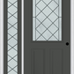 MMI 1/2 LITE 2 PANEL 6'8" FIBERGLASS SMOOTH HARRIS PATINA EXTERIOR PREHUNG DOOR WITH 1 FULL LITE HARRIS PATINA DECORATIVE GLASS SIDELIGHT 684