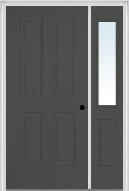 MMI TRUE 4 PANEL 3'0" X 6'8" FIBERGLASS SMOOTH EXTERIOR PREHUNG DOOR WITH 1 HALF LITE CLEAR OR PRIVACY/TEXTURED GLASS SIDELIGHT 40