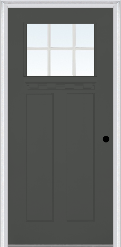MMI Craftsman 2 Panel Shaker With Shelf 3'0" X 6'8" Fiberglass Smooth Clear Or SDL Low-E Glass Finger Jointed Primed Exterior Prehung Door 866, 867SDL, Or 868SDL