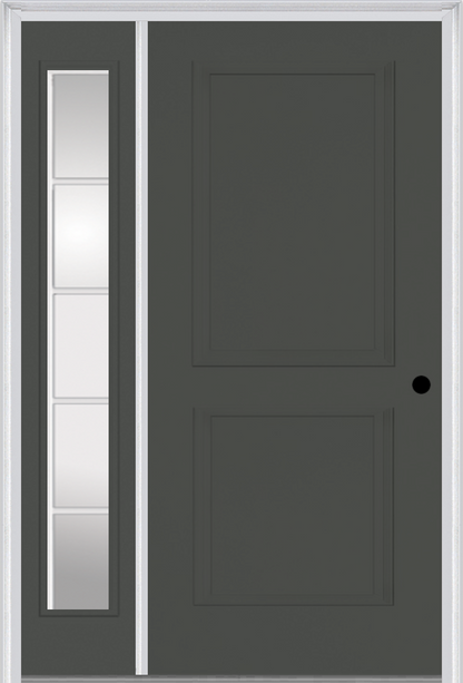 MMI TRUE 2 PANEL 3'0" X 6'8" FIBERGLASS SMOOTH EXTERIOR PREHUNG DOOR WITH 1 FULL LITE SDL GRILLES GLASS SIDELIGHT 20