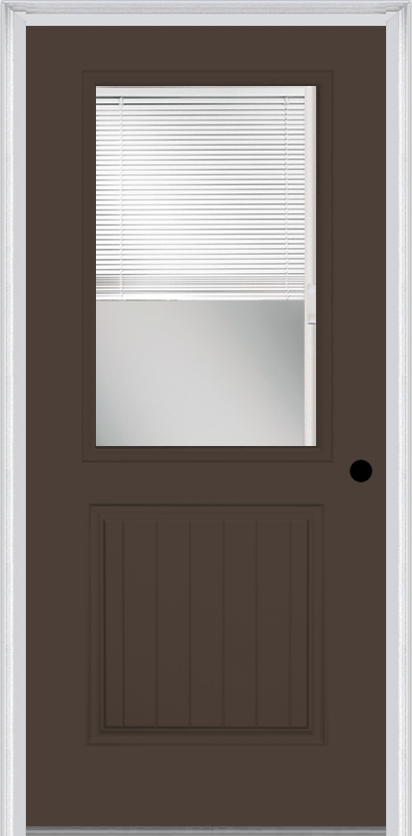 MMI 1/2 Lite 1 Panel Planked Raise/Lower Blinds 3'0" X 6'8" Fiberglass Smooth Clear Glass Exterior Prehung Door 683 RLB