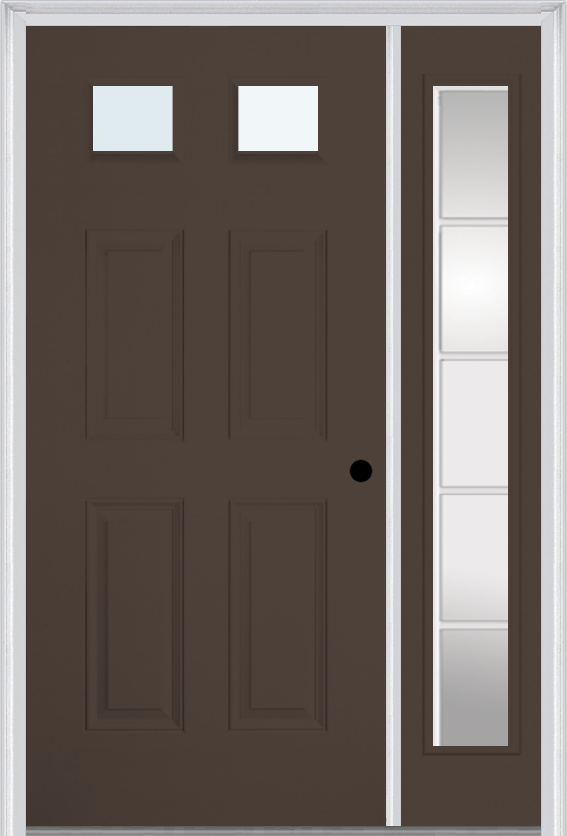 MMI 2-1/4 Lite 4 Panel 3'0" X 6'8" Fiberglass Smooth Exterior Prehung Door With 1 Full Lite SDL Grilles Glass Sidelight 23