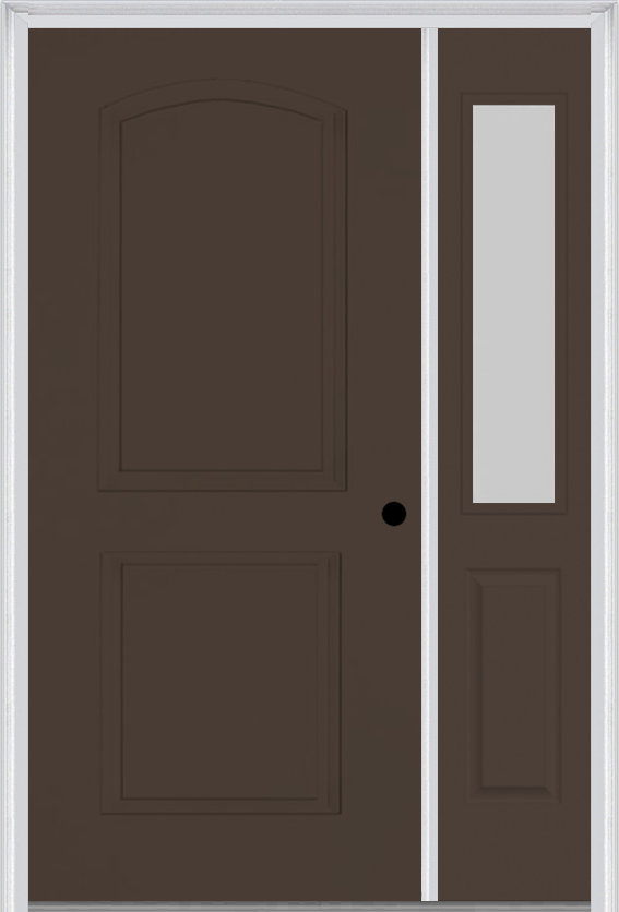 MMI 2 Panel Arch 3'0" X 6'8" Fiberglass Smooth Exterior Prehung Door With 1 Half Lite Clear Or Privacy/Textured Glass Sidelight 22