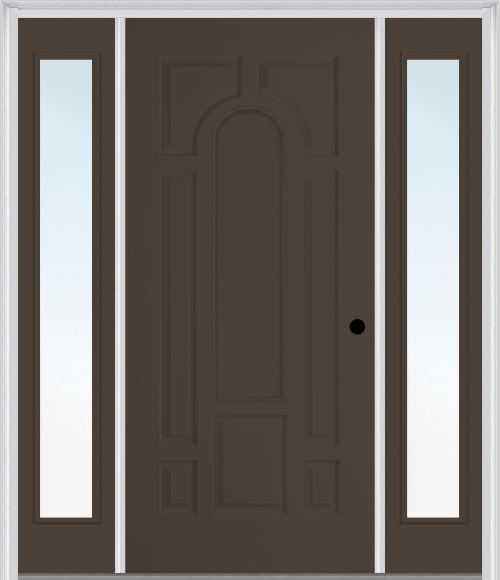 MMI 8 Panel Center Arch 3'0" X 6'8" Fiberglass Smooth Exterior Prehung Door With 2 Full Lite Clear Or Privacy/Textured Glass Sidelights 630