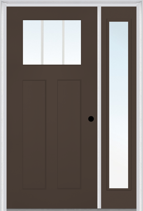 MMI Craftsman 2 Panel Shaker 3'0" X 6'8" Fiberglass Smooth Low-E Glass Exterior Prehung Door With 1 Full Craftsman Lite Clear Or SDL Glass Sidelight 866, 867 SDL, Or 868 SDL