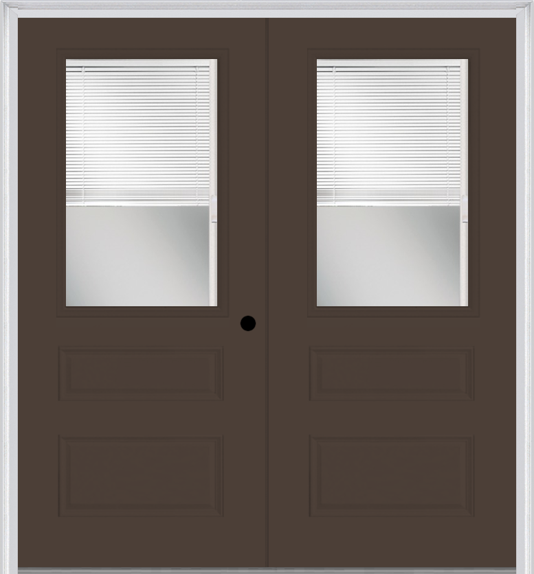 MMI TWIN/DOUBLE 1/2 LITE HORIZONTAL 2 PANEL RAISE/LOWER BLINDS 6'0" X 6'8" FIBERGLASS SMOOTH CLEAR GLASS EXTERIOR PREHUNG DOOR 631 RLB