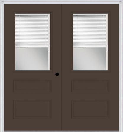 MMI TWIN/DOUBLE 1/2 LITE HORIZONTAL 2 PANEL RAISE/LOWER BLINDS 6'0" X 6'8" FIBERGLASS SMOOTH CLEAR GLASS EXTERIOR PREHUNG DOOR 631 RLB