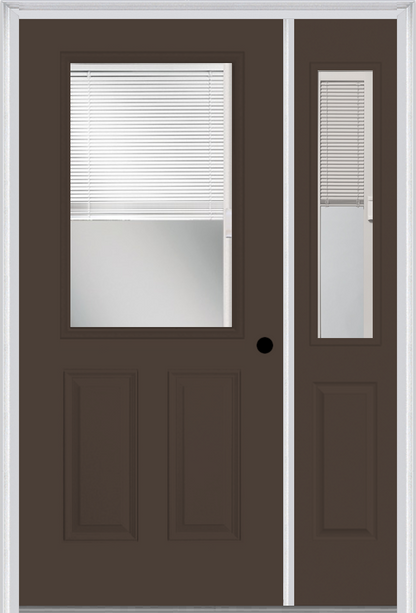 MMI 1/2 Lite 2 Panel Raise/Lower Blinds 3'0" X 6'8" Fiberglass Smooth Exterior Prehung Door With 1 Half Lite Glass Raise/Lower Blinds Sidelight 684 RLB 692 RLB