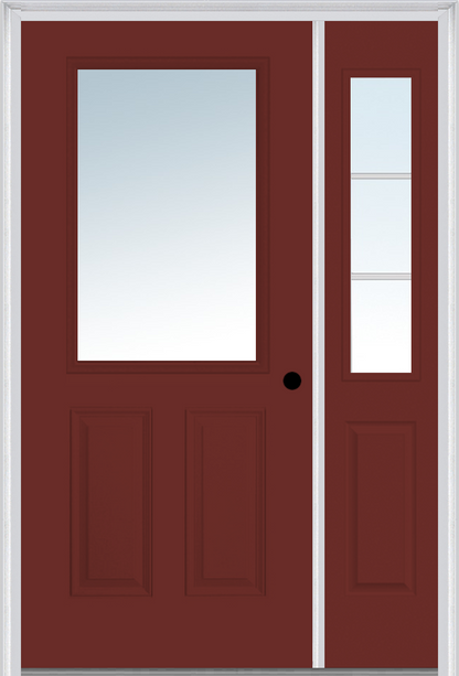 MMI 1/2 Lite 2 Panel 3'0" X 6'8" Fiberglass Smooth Exterior Prehung Door With 1 Half Lite SDL Grilles Glass Sidelight 122