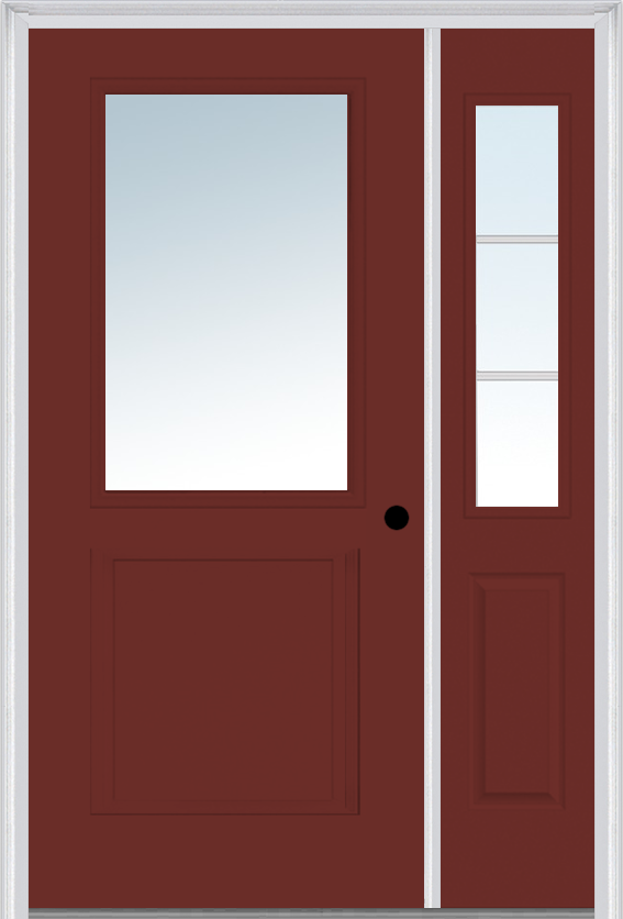 MMI 1/2 Lite 1 Panel 3'0" X 6'8" Fiberglass Smooth Exterior Prehung Door With 1 Half Lite SDL Grilles Glass Sidelight 682