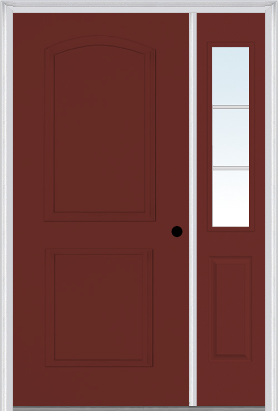 MMI 2 Panel Arch 3'0" X 6'8" Fiberglass Smooth Exterior Prehung Door With 1 Half Lite SDL Grilles Glass Sidelight 22