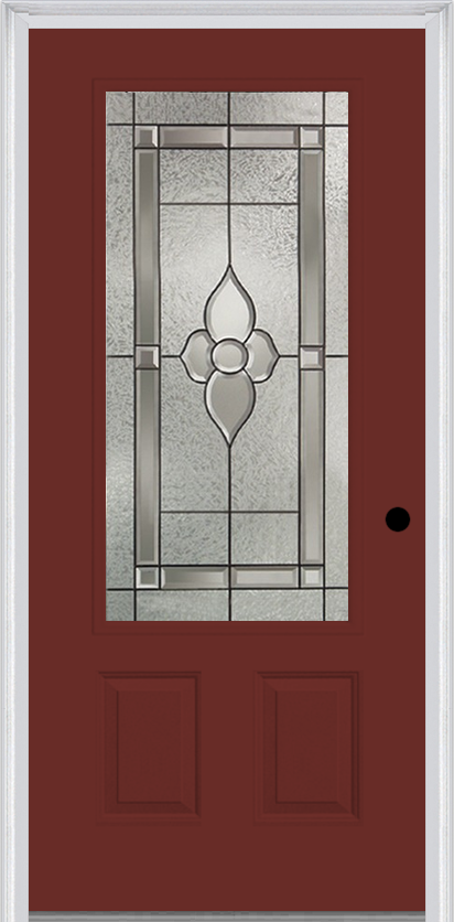 MMI 3/4 Lite 2 Panel 3'0" X 6'8" Fiberglass Smooth Nouveau Nickel Or Nouveau Patina Decorative Glass Exterior Prehung Door 607