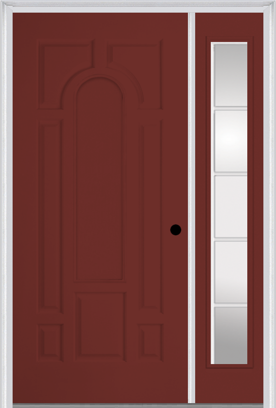 MMI 8 Panel Center Arch 3'0" X 6'8" Fiberglass Smooth Exterior Prehung Door With 1 Full Lite SDL Grilles Glass Sidelight 630