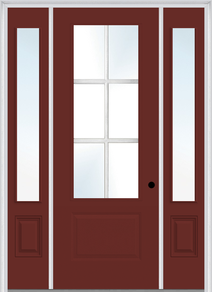 MMI 3/4 Lite 1 Panel Direct Glazed 3'0" X 8'0" Fiberglass Smooth Pro Clear Glass Exterior Prehung Door With 2 3/4 Lite 14 Inches Sidelights 608