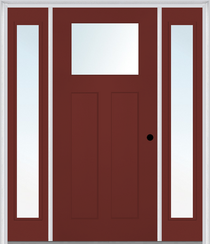 MMI Craftsman 2 Panel Shaker 3'0" X 6'8" Fiberglass Smooth Low-E Glass Exterior Prehung Door With 2 Full Lite Clear Or SDL Glass Sidelights 866, 867 SDL, Or 868 SDL