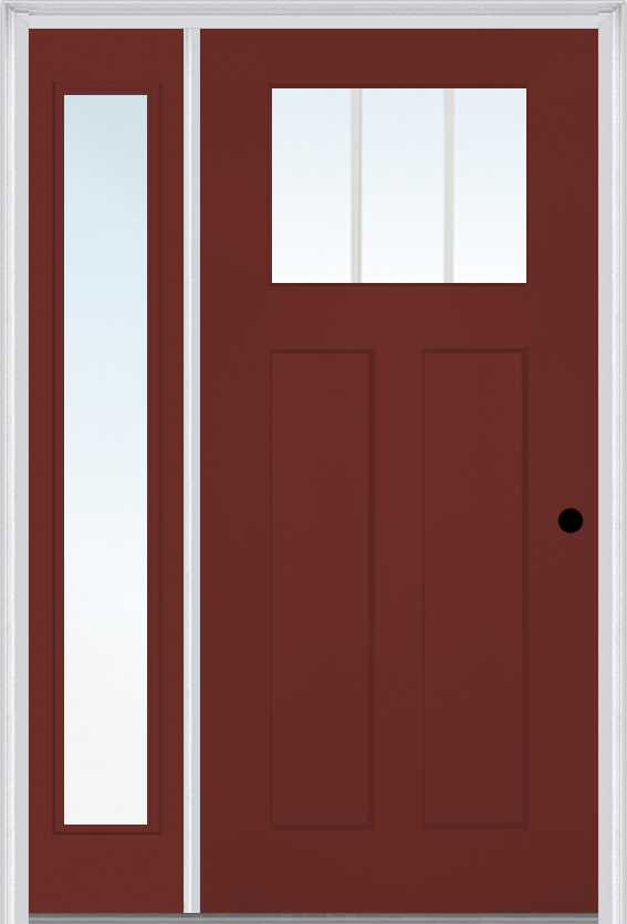 MMI Craftsman 2 Panel Shaker 3'0" X 6'8" Fiberglass Smooth Low-E Glass Exterior Prehung Door With 1 Full Craftsman Lite Clear Or SDL Glass Sidelight 866, 867 SDL, Or 868 SDL