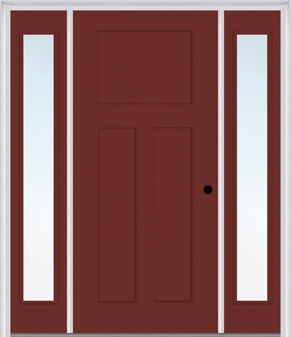 MMI Craftsman 3 Panel Shaker 3'0" X 6'8" Fiberglass Smooth Exterior Prehung Door With 2 Full Lite Clear Glass Sidelights 30