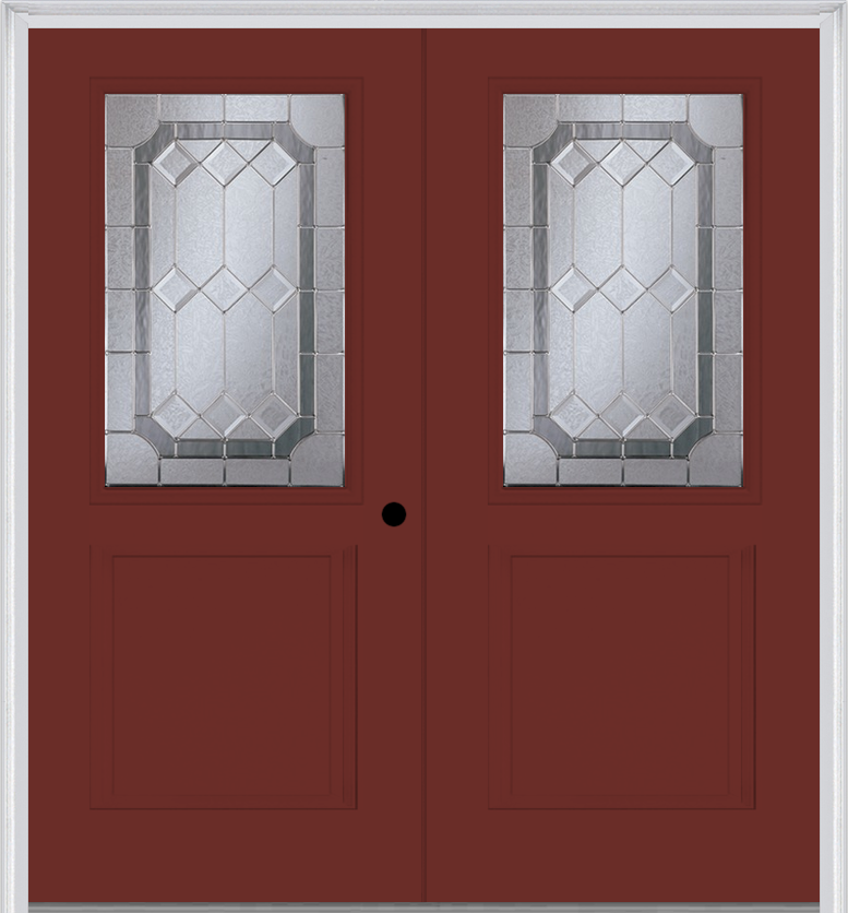 MMI TWIN/DOUBLE 1/2 LITE 1 PANEL 6'8" FIBERGLASS SMOOTH MAJESTIC NICKEL DECORATIVE GLASS EXTERIOR PREHUNG DOOR 682