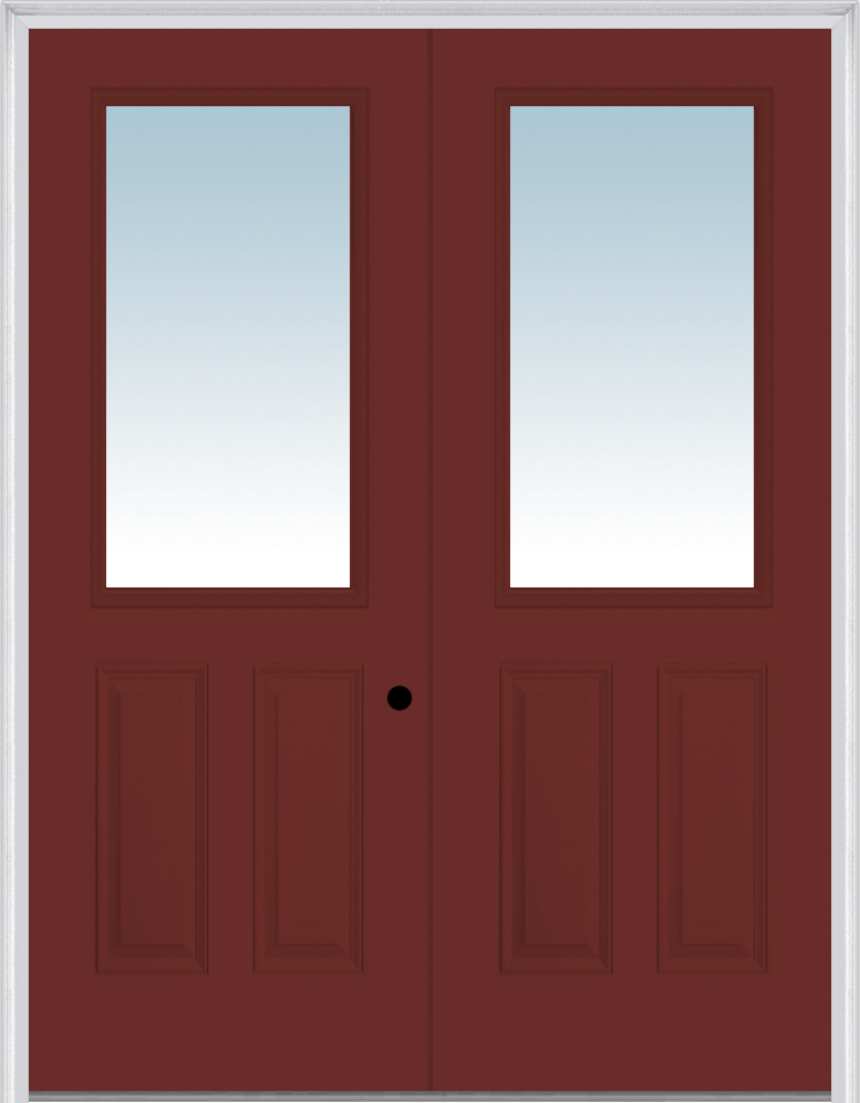 MMI TWIN/DOUBLE 1/2 LITE 2 PANEL 6'0" X 8'0" FIBERGLASS SMOOTH CLEAR GLASS EXTERIOR PREHUNG DOOR 906