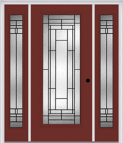 MMI Full Lite 6'8" Fiberglass Smooth Pembrook Patina Exterior Prehung Door With 2 Full Lite Pembrook Patina Decorative Glass Sidelights 686