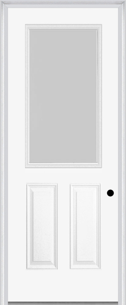 MMI 1/2 Lite 2 Panel 3'0" X 8'0" Fiberglass Smooth Textured/Privacy Glass Finger Jointed Primed Exterior Prehung Door 906