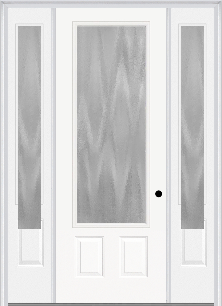 MMI 3/4 Lite 2 Panel 3'0" X 8'0" Fiberglass Smooth Textured/Privacy Glass Exterior Prehung Door With 2 3/4 Lite 14 Inches Sidelights 607