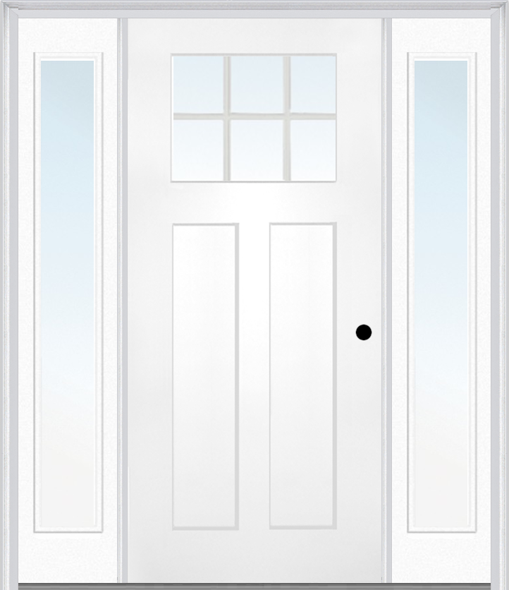 MMI Craftsman 2 Panel Shaker 3'0" X 6'8" Fiberglass Smooth Low-E Glass Exterior Prehung Door With 2 Full Lite Clear Or SDL Glass Sidelights 866, 867 SDL, Or 868 SDL