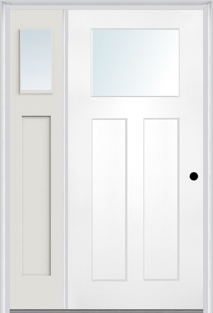 MMI Craftsman 2 Panel Shaker 3'0" X 6'8" Fiberglass Smooth Low-E Glass Exterior Prehung Door With 1 Clear Or SDL 1/4 Craftsman Lite Glass Sidelight 866, 867 SDL, Or 868 SDL