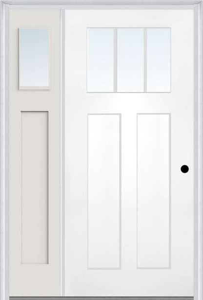 MMI Craftsman 2 Panel Shaker 3'0" X 6'8" Fiberglass Smooth Low-E Glass Exterior Prehung Door With 1 Clear Or SDL 1/4 Craftsman Lite Glass Sidelight 866, 867 SDL, Or 868 SDL