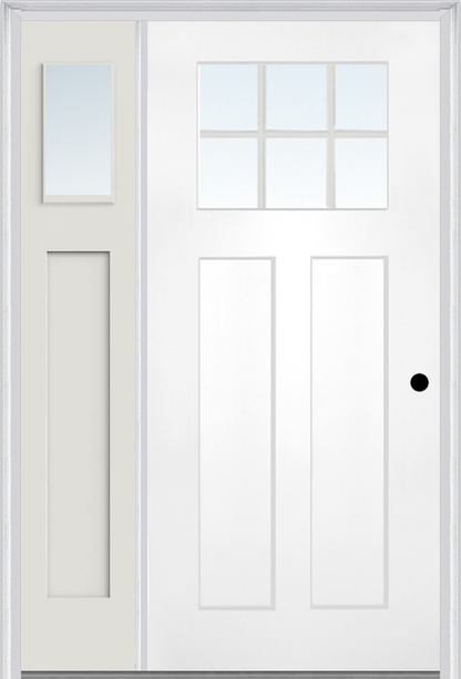 MMI Craftsman 2 Panel Shaker 3'0" X 6'8" Fiberglass Smooth Low-E Glass Exterior Prehung Door With 1 Clear Or SDL 1/4 Craftsman Lite Glass Sidelight 866, 867 SDL, Or 868 SDL