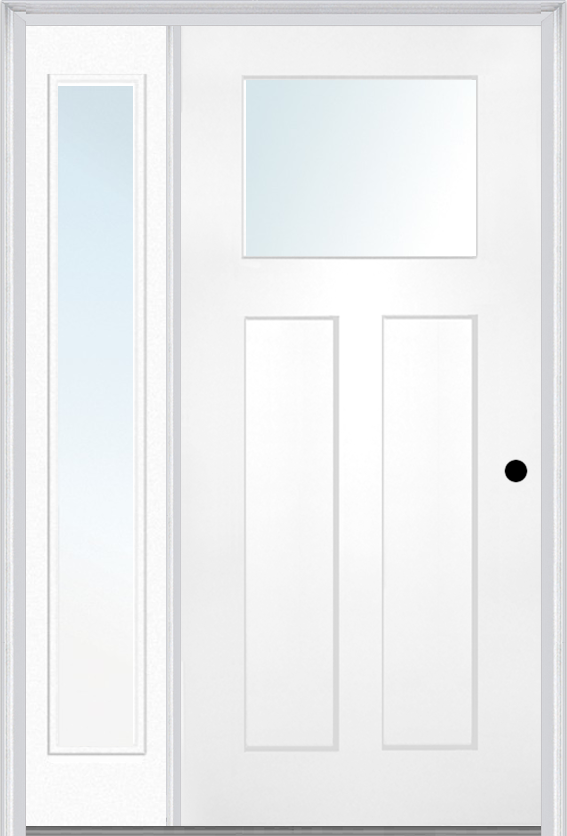 MMI Craftsman 2 Panel Shaker 3'0" X 6'8" Fiberglass Smooth Low-E Glass Exterior Prehung Door With 1 Full Craftsman Lite Clear Or SDL Glass Sidelight 866, 867 SDL, Or 868 SDL