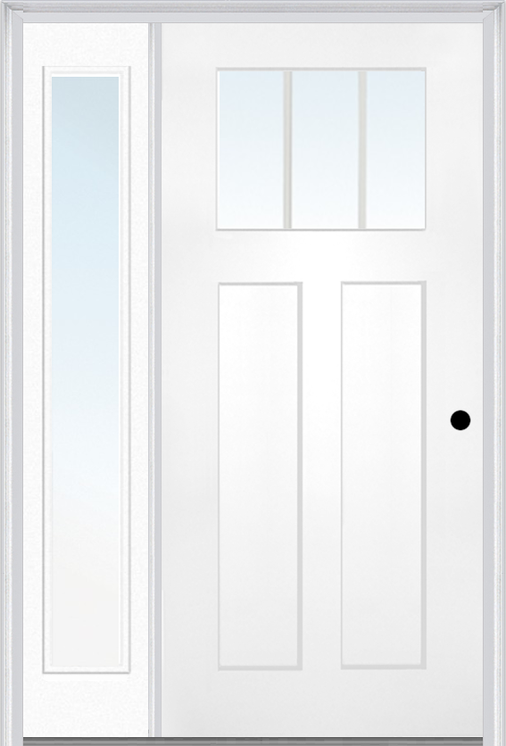 MMI Craftsman 2 Panel Shaker 3'0" X 6'8" Fiberglass Smooth Low-E Glass Exterior Prehung Door With 1 Full Craftsman Lite Clear Or SDL Glass Sidelight 866, 867 SDL, Or 868 SDL