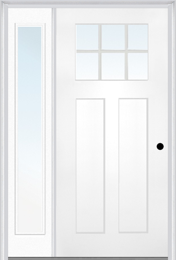 MMI Craftsman 2 Panel Shaker 3'0" X 6'8" Fiberglass Smooth Low-E Glass Exterior Prehung Door With 1 Full Craftsman Lite Clear Or SDL Glass Sidelight 866, 867 SDL, Or 868 SDL