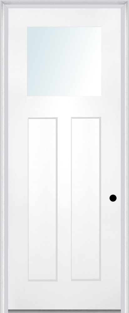 MMI Craftsman 2 Panel Shaker Direct Glazed 3'0" X 8'0" Fiberglass Smooth Pro Clear Glass Finger Jointed Primed Exterior Prehung Door