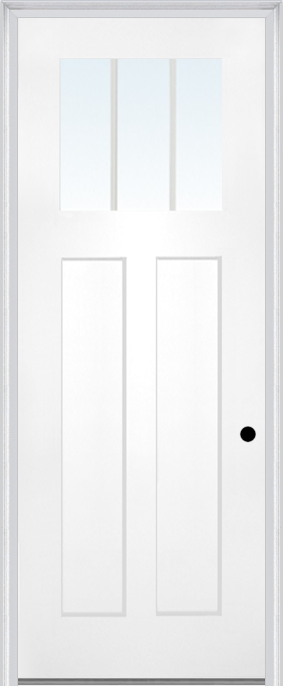 MMI Craftsman 2 Panel Shaker Direct Glazed 3'0" X 8'0" Fiberglass Smooth Pro Clear Glass Finger Jointed Primed Exterior Prehung Door