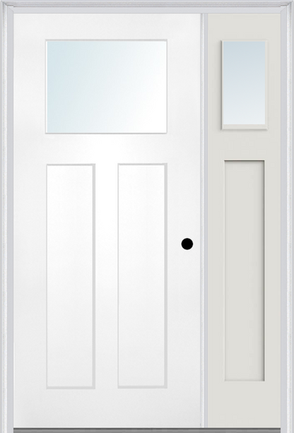 MMI Craftsman 2 Panel Shaker 3'0" X 6'8" Fiberglass Smooth Low-E Glass Exterior Prehung Door With 1 Clear Or SDL 1/4 Craftsman Lite Glass Sidelight 866, 867 SDL, Or 868 SDL