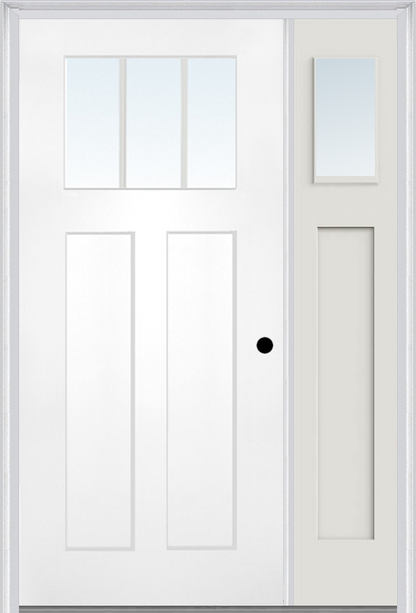 MMI Craftsman 2 Panel Shaker 3'0" X 6'8" Fiberglass Smooth Low-E Glass Exterior Prehung Door With 1 Clear Or SDL 1/4 Craftsman Lite Glass Sidelight 866, 867 SDL, Or 868 SDL