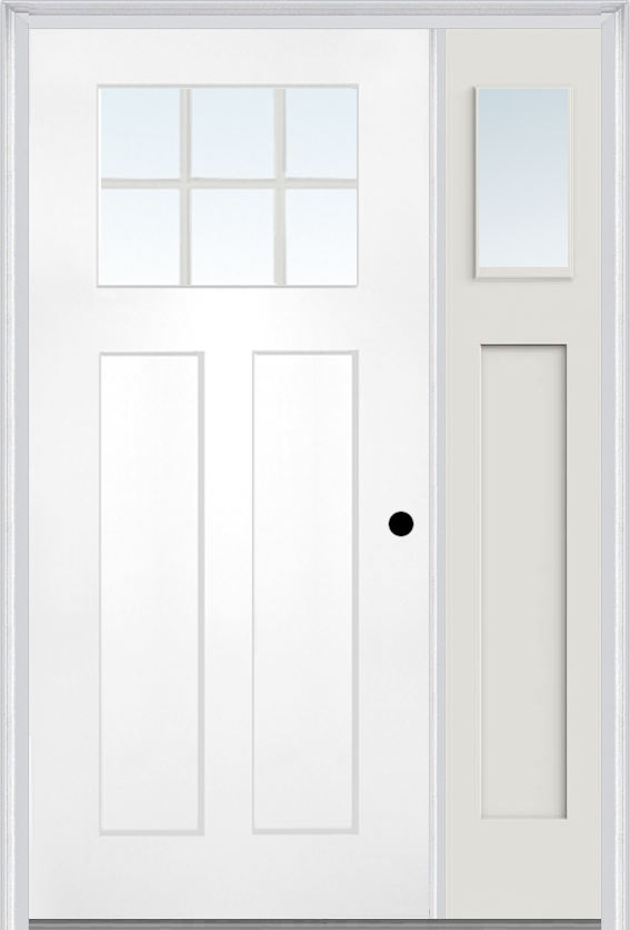 MMI Craftsman 2 Panel Shaker 3'0" X 6'8" Fiberglass Smooth Low-E Glass Exterior Prehung Door With 1 Clear Or SDL 1/4 Craftsman Lite Glass Sidelight 866, 867 SDL, Or 868 SDL