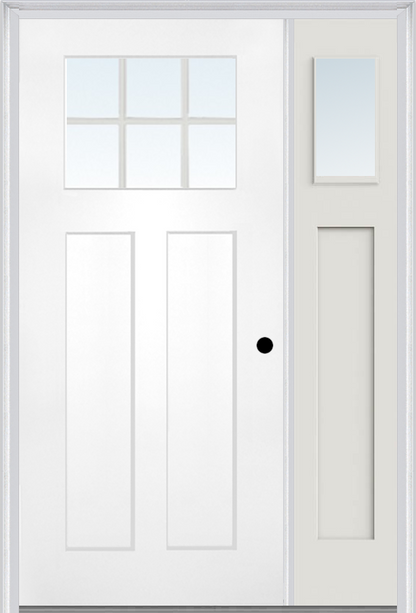 MMI Craftsman 2 Panel Shaker 3'0" X 6'8" Fiberglass Smooth Low-E Glass Exterior Prehung Door With 1 Clear Or SDL 1/4 Craftsman Lite Glass Sidelight 866, 867 SDL, Or 868 SDL