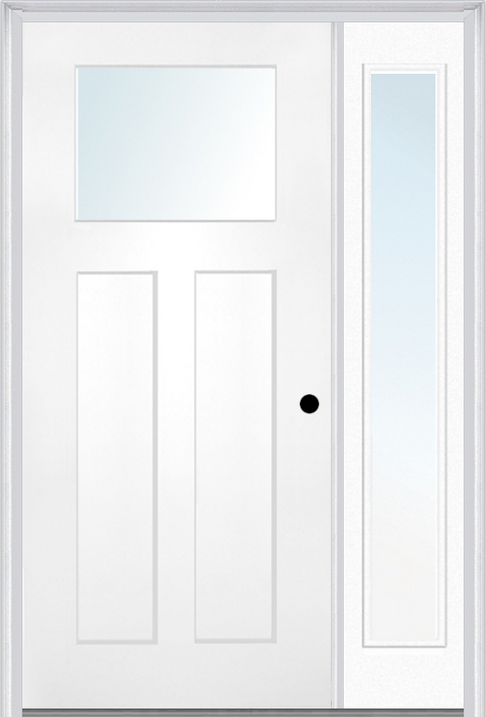 MMI Craftsman 2 Panel Shaker 3'0" X 6'8" Fiberglass Smooth Low-E Glass Exterior Prehung Door With 1 Full Craftsman Lite Clear Or SDL Glass Sidelight 866, 867 SDL, Or 868 SDL