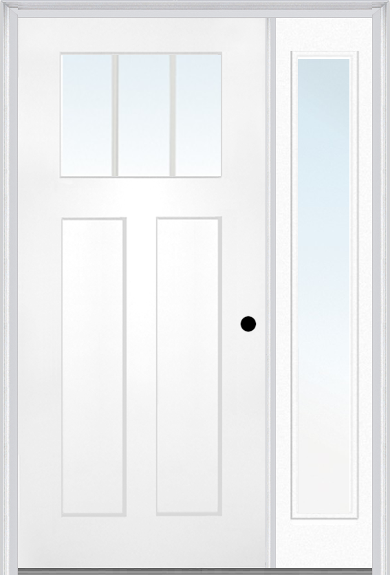 MMI Craftsman 2 Panel Shaker 3'0" X 6'8" Fiberglass Smooth Low-E Glass Exterior Prehung Door With 1 Full Craftsman Lite Clear Or SDL Glass Sidelight 866, 867 SDL, Or 868 SDL